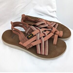 Teva Women's Sandals Sz 8 Strappy Slingback Tan & Coral Webbing Comfort‎ Sandals